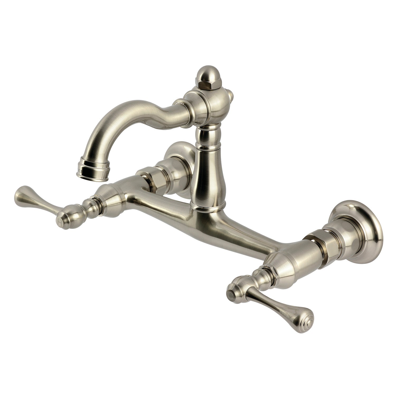 Kingston Heirloom KS3258BL - Vintage Two-Handle 2-Hole Wall Mount Bridge Kitchen Faucet, Brushed Nickel — image 1